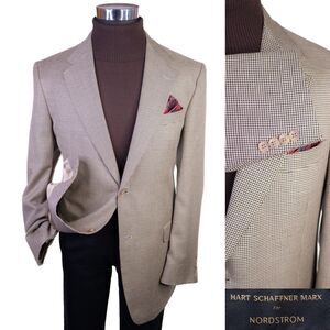 Hart Schaffner Marx Sport Coat 42L Houndstooth Beige Casual Jacket 2-Button
